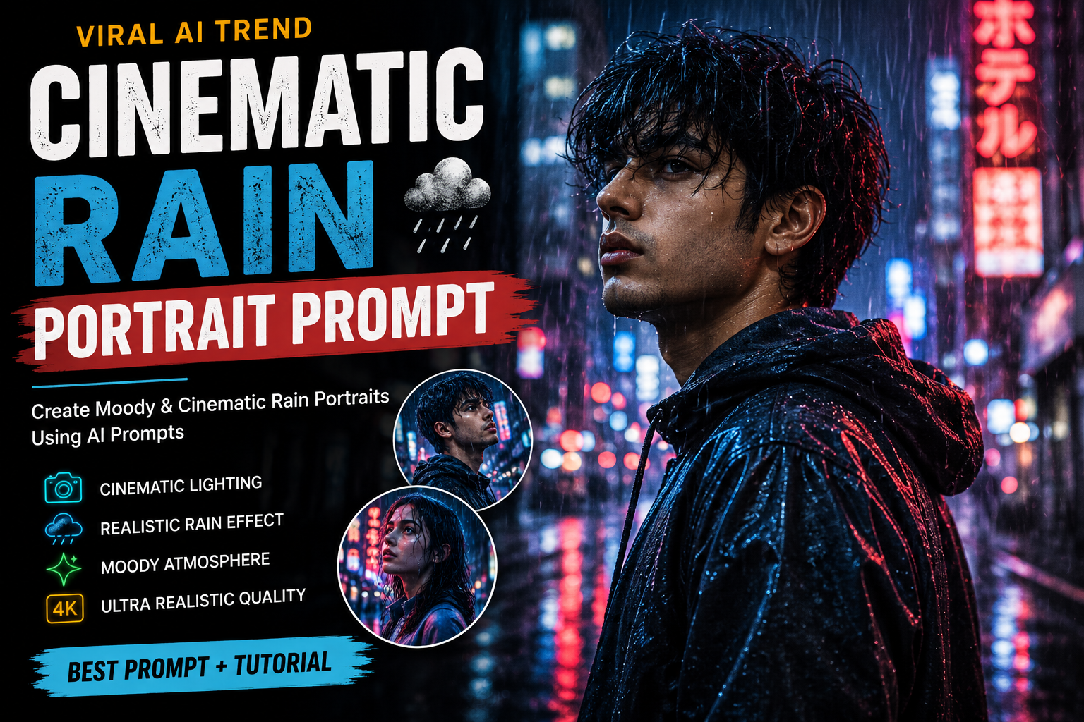 Cinematic Rain Portrait Prompt