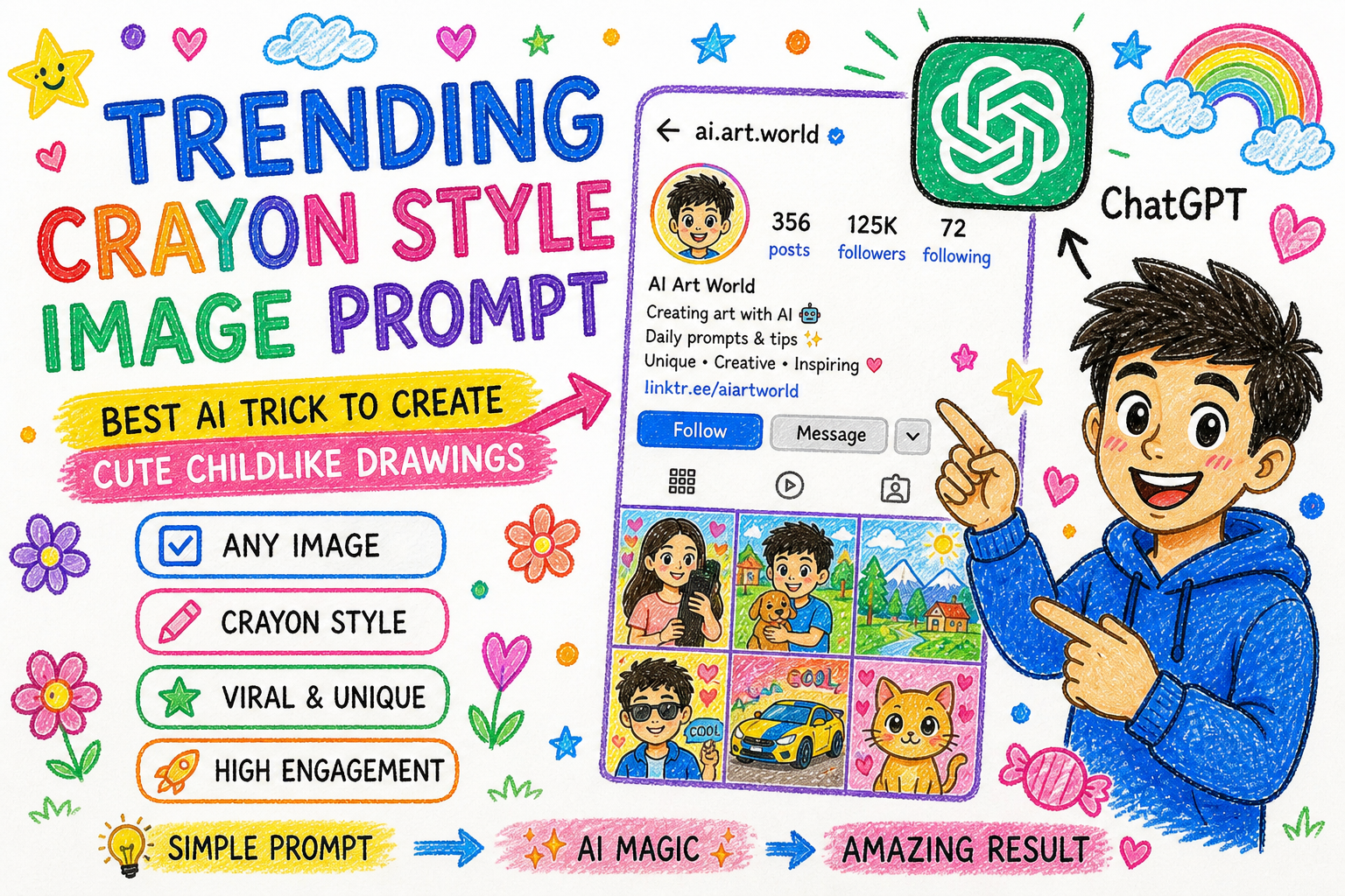 crayon style image prompt hand drawn instagram profile AI