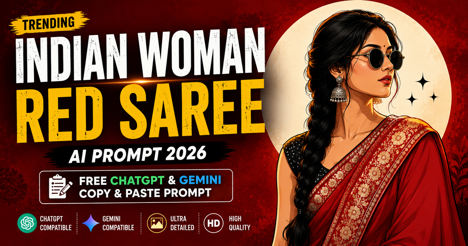 Indian Woman Red Saree AI Prompt