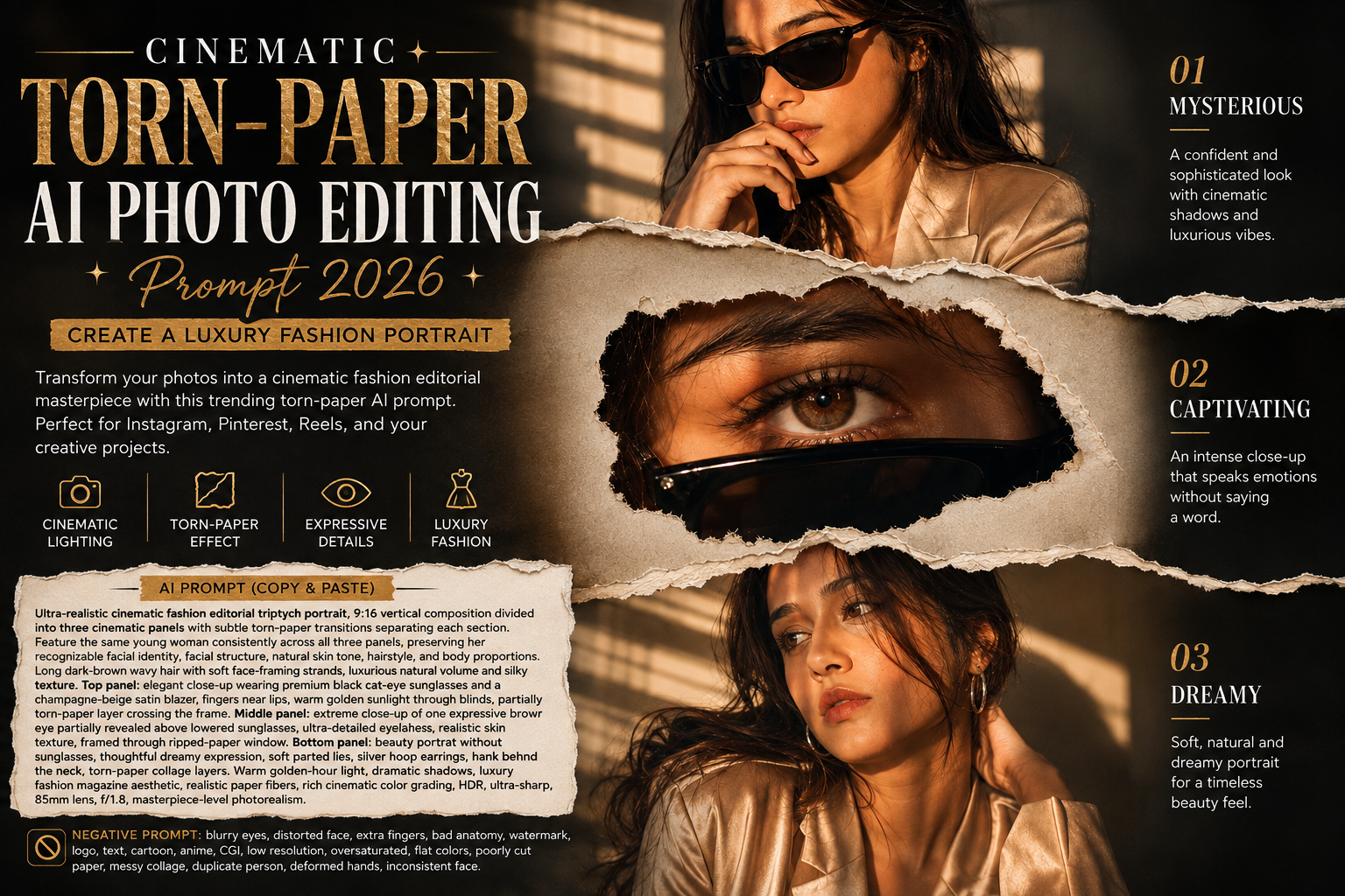 Cinematic Torn-Paper AI Photo Editing Prompt 2026 – Create a Luxury Fashion Portrait