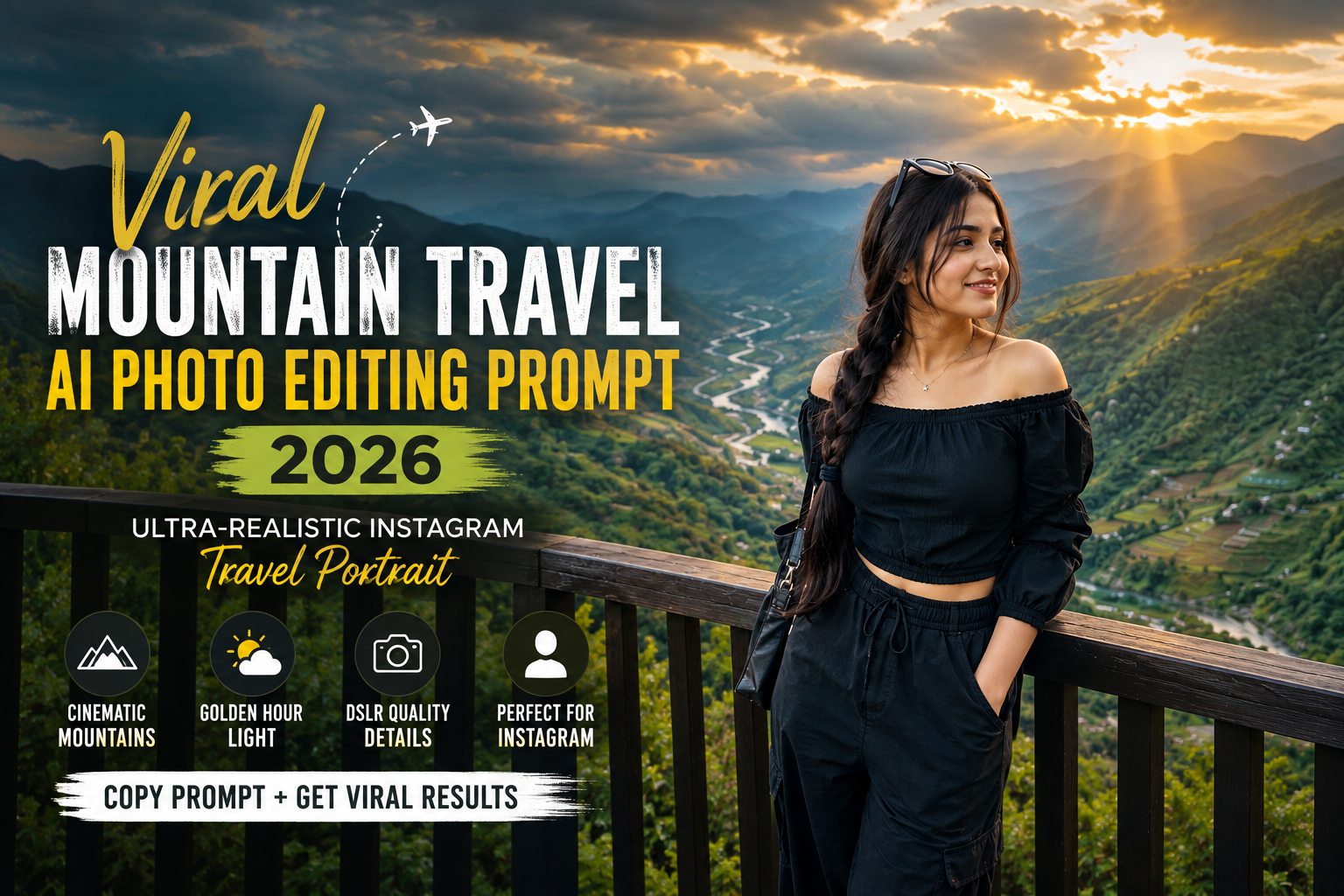 Viral Mountain Travel AI Photo Editing Prompt 2026 – Ultra-Realistic Instagram Travel Portrait