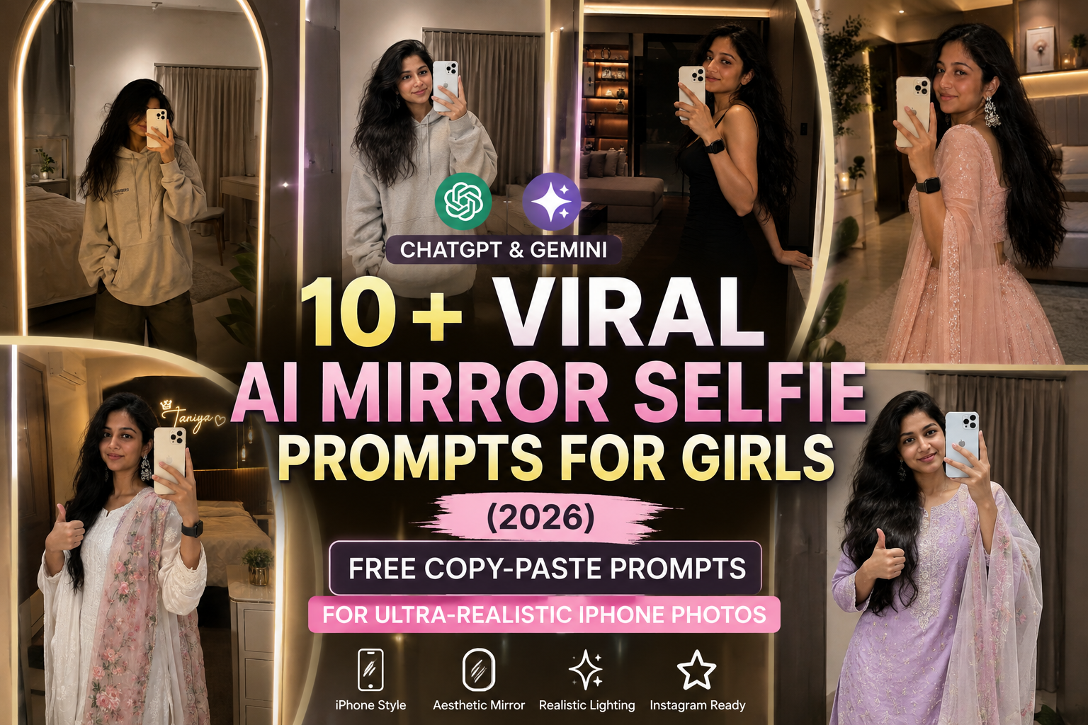 10+ Viral AI Mirror Selfie Prompts for Girls (2026) – Free ChatGPT & Gemini Copy-Paste Prompts