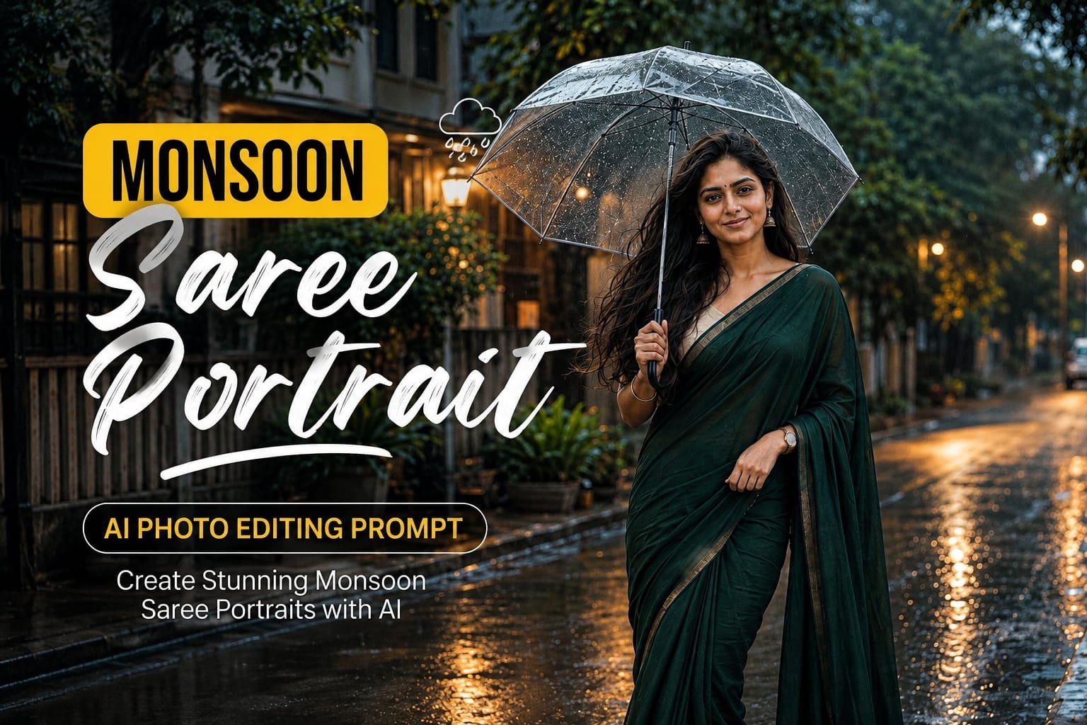 Monsoon Saree Portrait AI Photo Editing Prompt