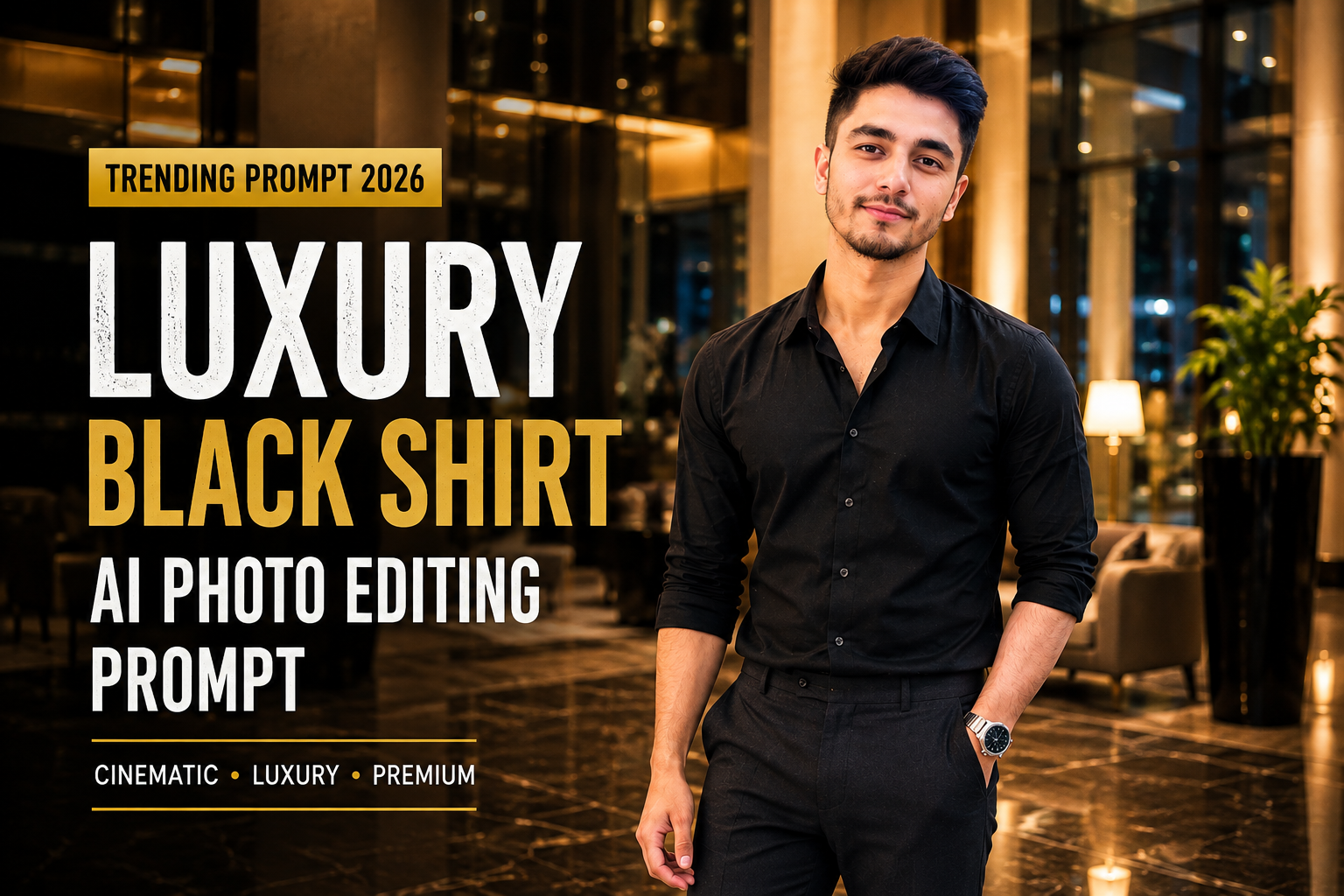 Luxury Black Shirt Boys AI Photo Editing Prompt