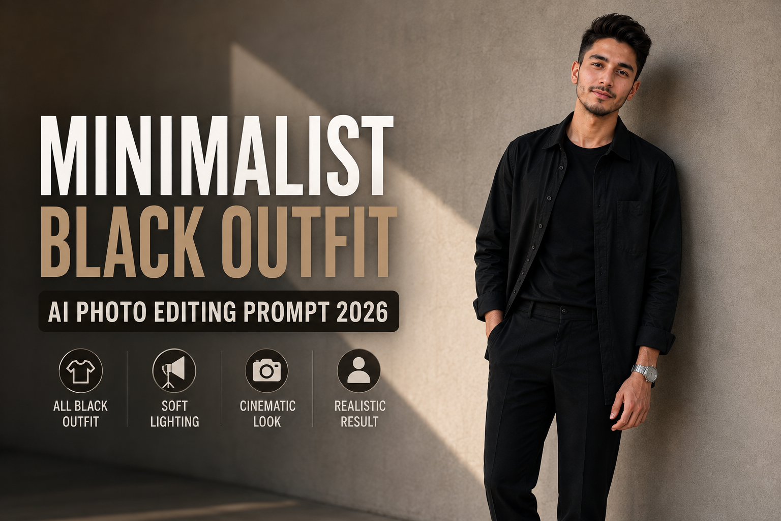 Minimalist Black Outfit AI Photo Editing Prompt