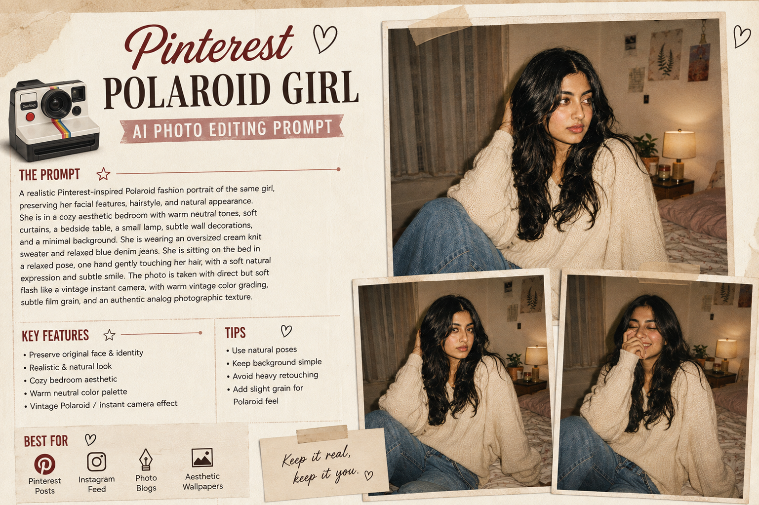 Pinterest Polaroid Girl AI Photo Editing Prompt