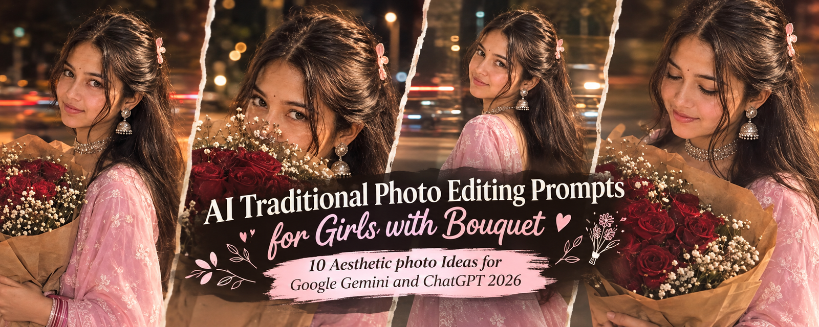 AI Traditional Photo Editing Prompts for Girls with Bouquet: 10 Aesthetic Photo Ideas For Google Gemini &Chatgpt 2026