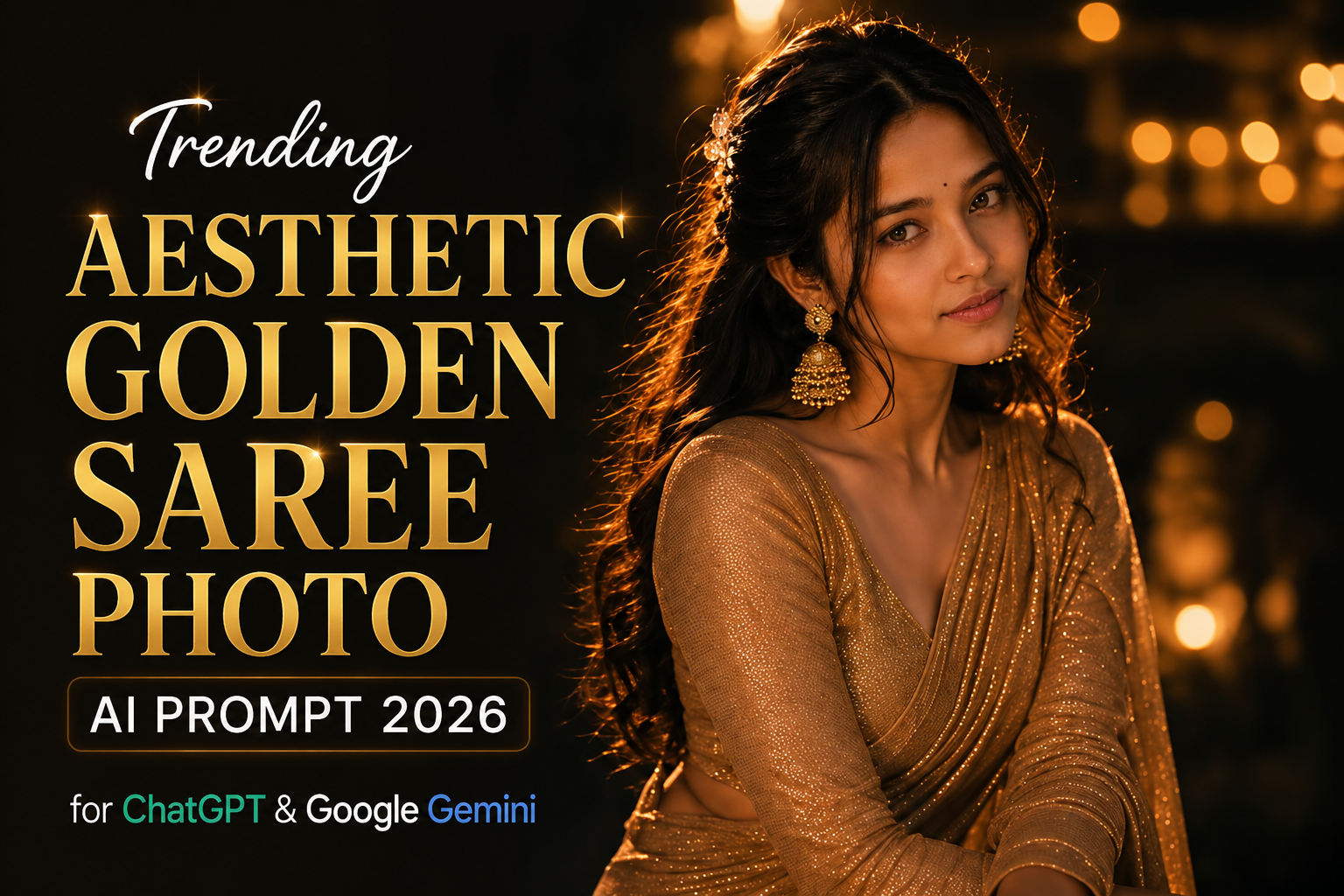 Trending Asthetic Golden Saree Photo Ai Prompt  2026 for ChatGPT & Google Gemini
