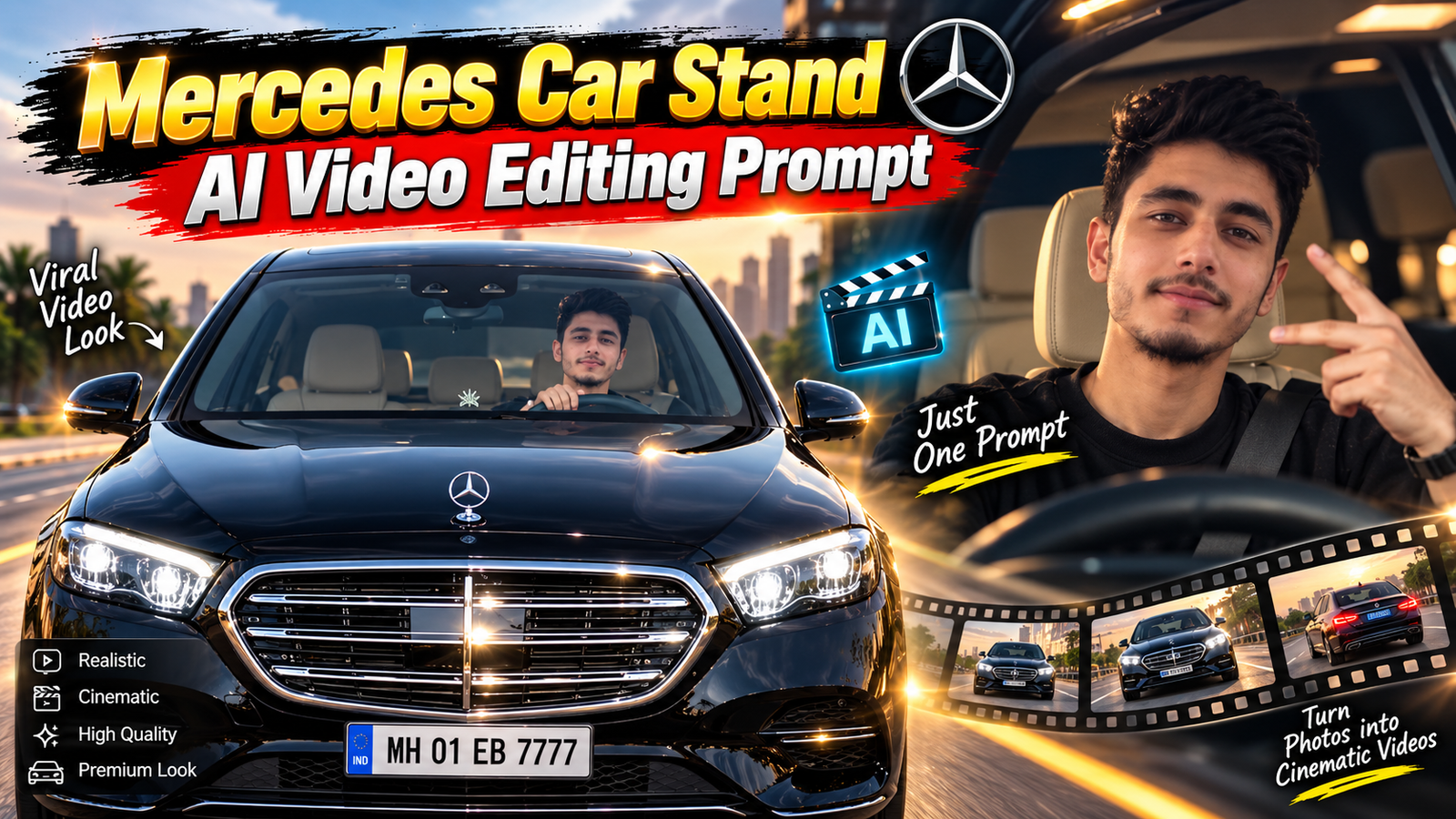 Mercedes Car Stand AI Video Editing Prompt