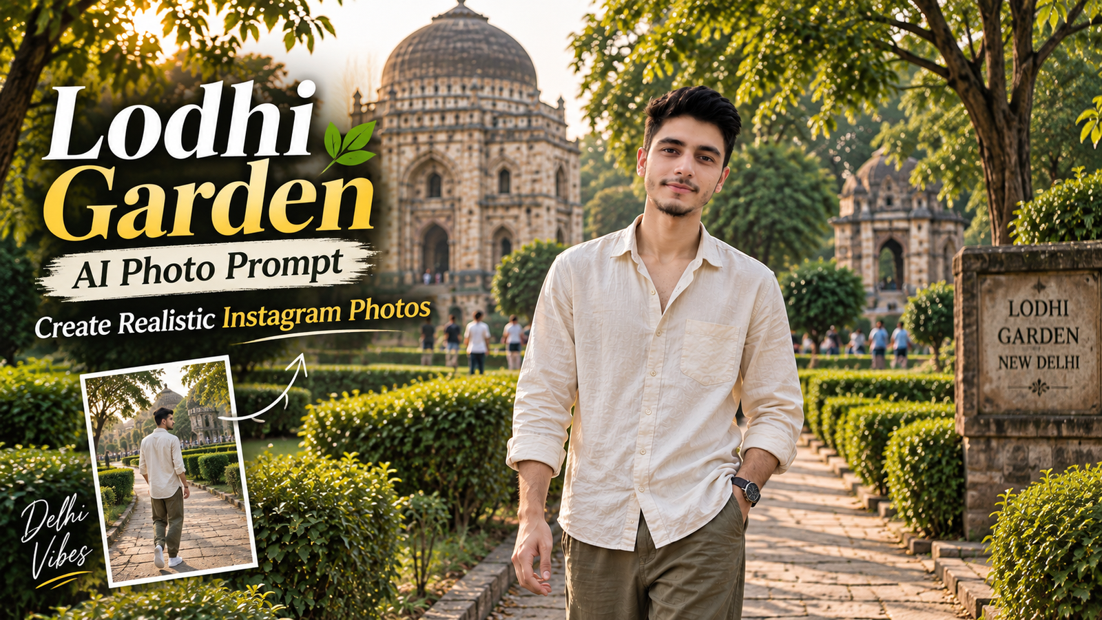 Lodhi Garden AI Photo Prompt: Create a Realistic Aesthetic Photo in Delhi