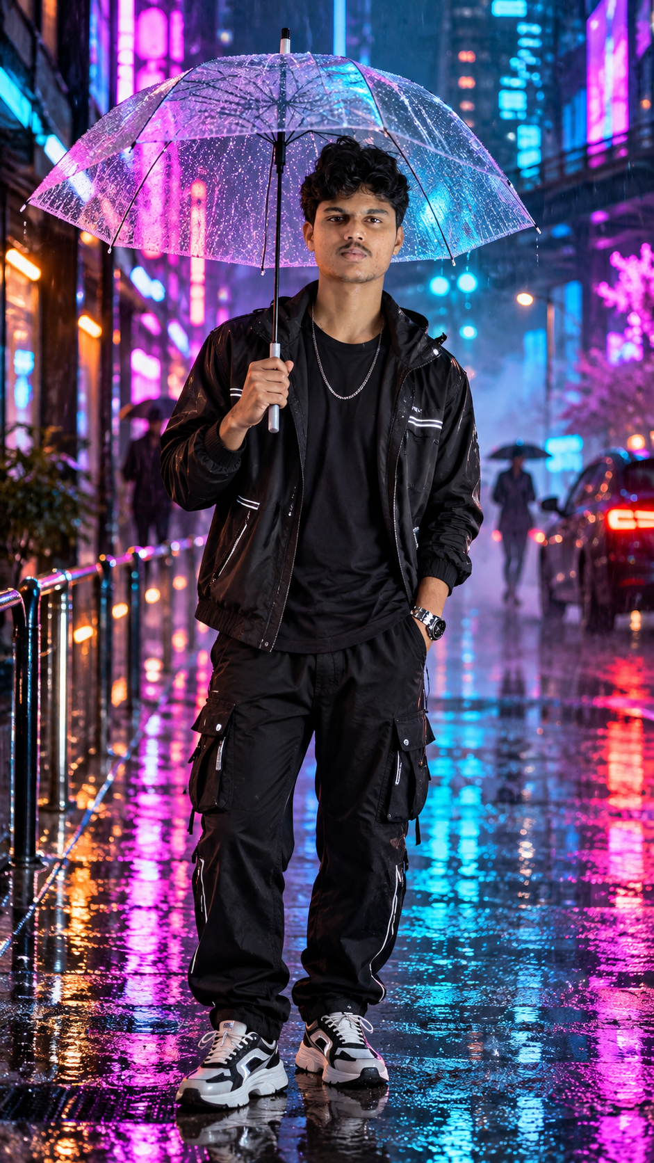 Neon Rainy Night AI Photo Editing Prompt for Boys – Cinematic Umbrella Portrait (2026)